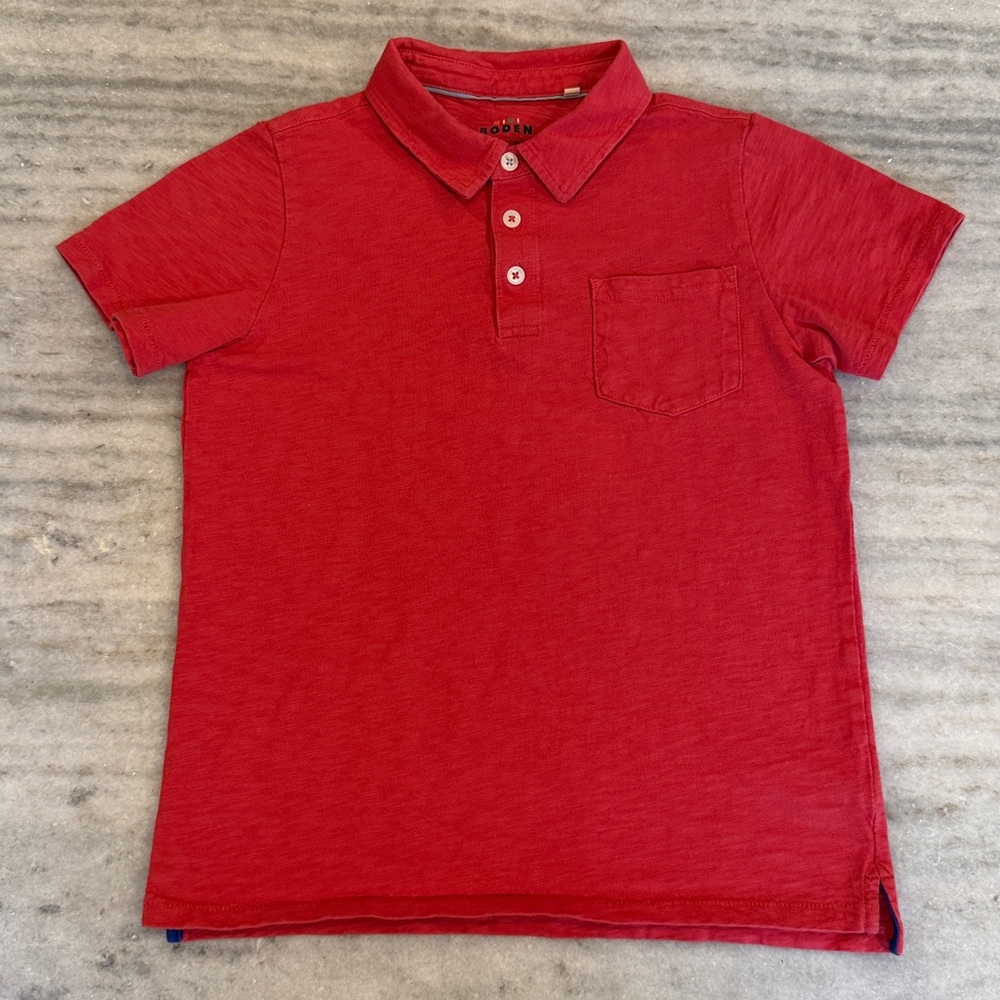 Boy’s Mini Boden Cherry Tomato Red Slub Jersey Polo Shirt, Youth Size 11-12